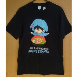 Black 'Just a Boy Who Loves Anime & Ramen' Graphic Tee